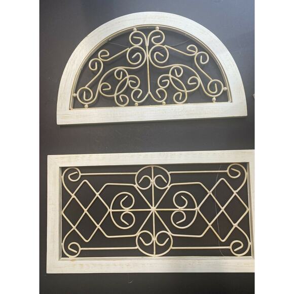 Vintage Shabby Chic Metal Scroll Whitewashed Wall Garden Patio Art x3 - Picture 11 of 12